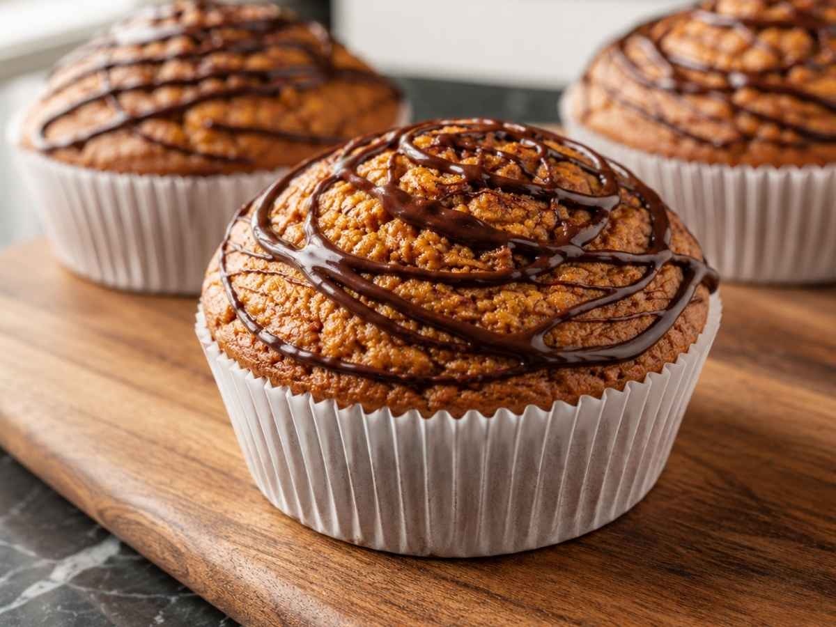 Low Carb Zucchini-Haselnuss-Muffins 2 Angeschnittener Low Carb Zucchini-Haselnuss-Muffin, saftige Krume sichtbar