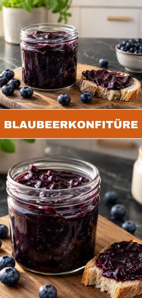 Gelingsichere Blaubeerkonfitüre 4 Pinterest-Pin für schnelle Blaubeerkonfitüre, fruchtig und in 20 Minuten fertig