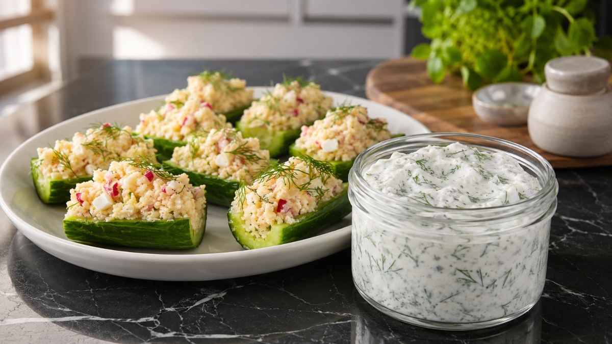Gefüllte Gurken mit Dill-Dip