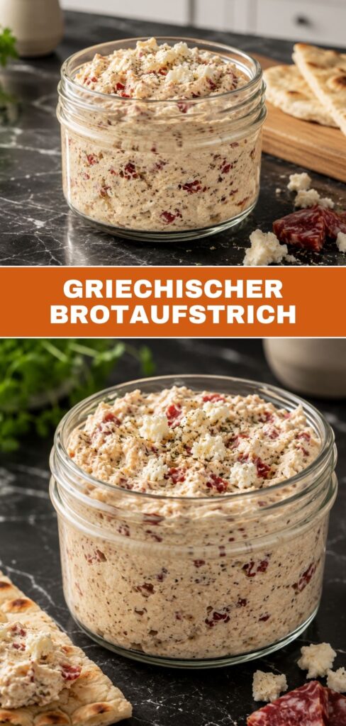 Pinterest Pin: Griechischer Brotaufstrich mit Feta und Salami, schnelles Rezept aus dem Mixtopf