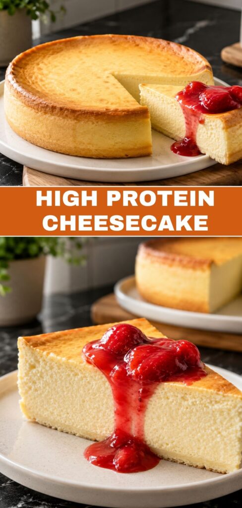 Pinterest-Pin für cremigen High Protein Cheesecake ohne Boden, einfach gemacht mit Quark und Banane