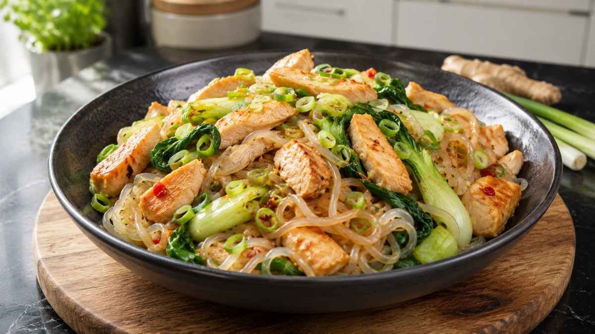 Low-Carb-Nudeln mit Hähnchen und Asia-Gemüse