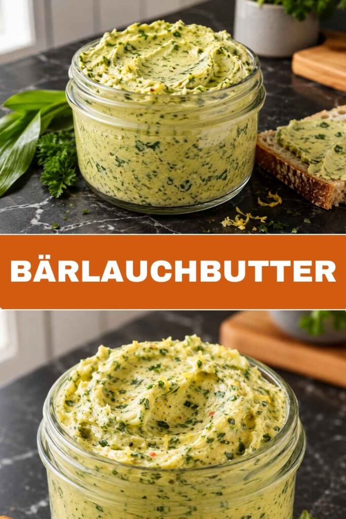 Pinterest-Pin für Bärlauchbutter-Rezept, cremig und würzig in 10 Minuten
