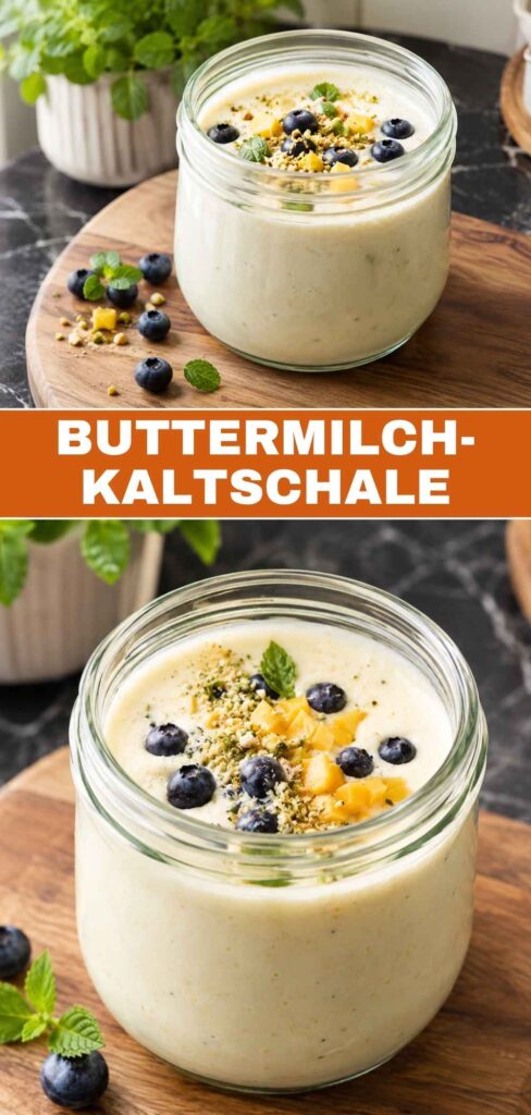 Buttermilch-Kaltschale mit Mango und Heidelbeeren, Rezept in 10 Minuten