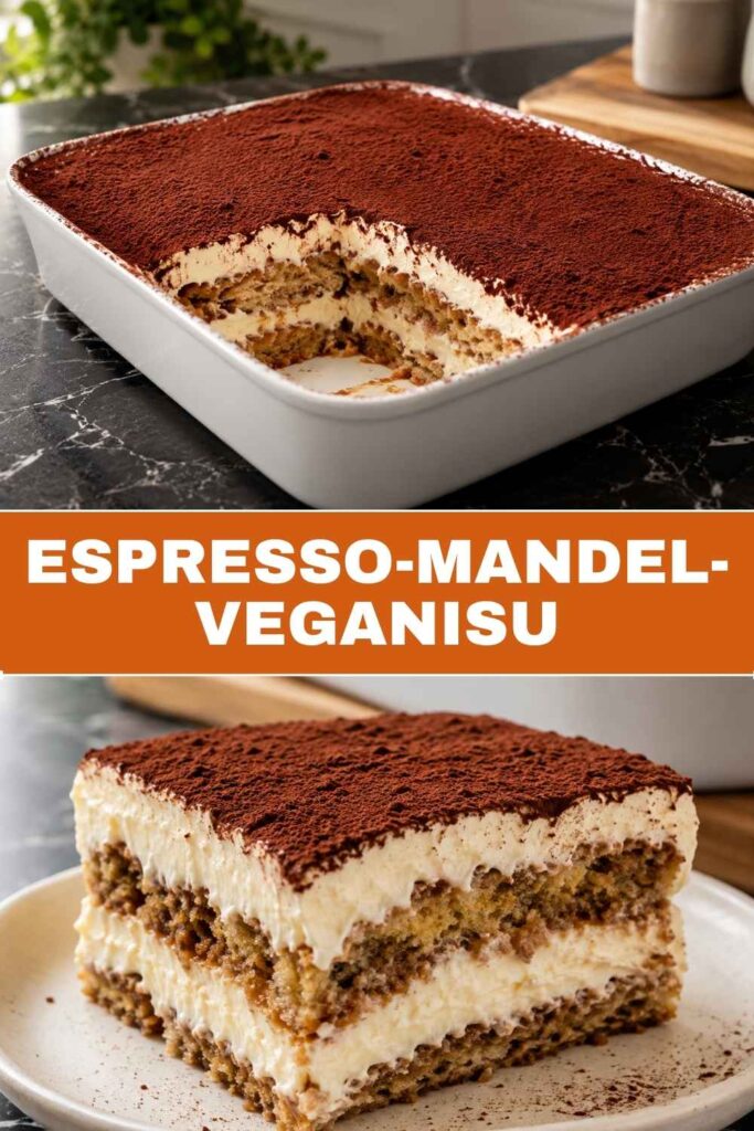 Espresso-Mandel-Veganisu Pin, veganes Tiramisu Rezept zum Merken