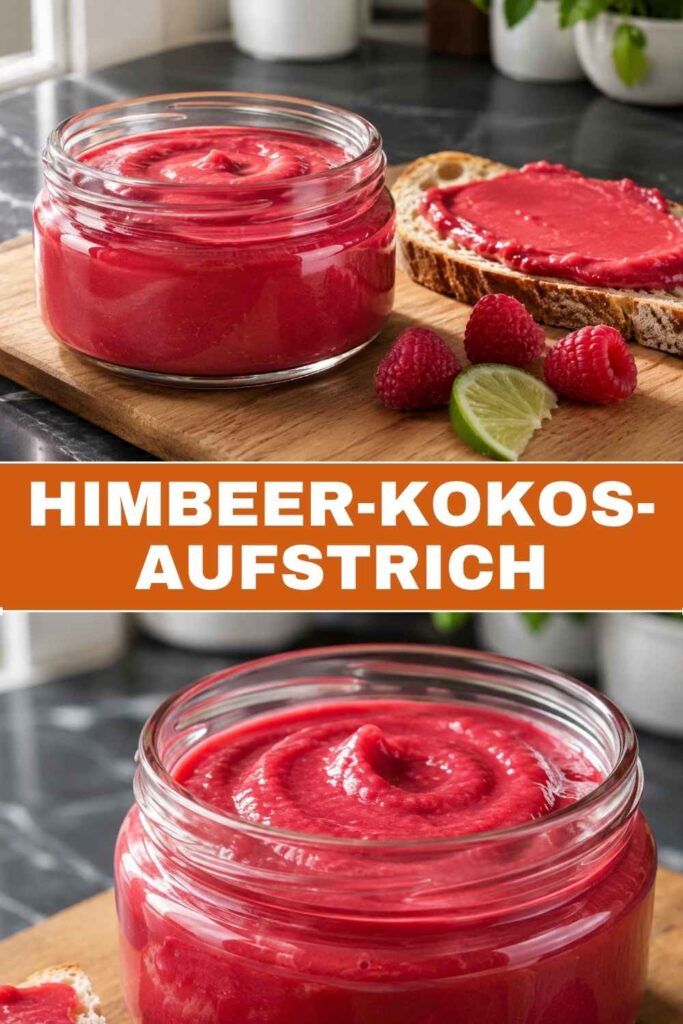 Pinterest Pin für Himbeer-Kokos-Aufstrich ohne Kochen