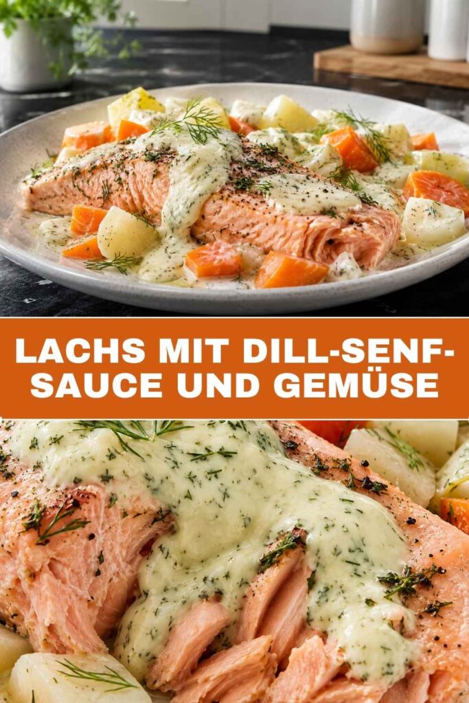 Pin für Lachs mit Dill-Senf-Sauce und Gemüse, Rezept in 60 Minuten