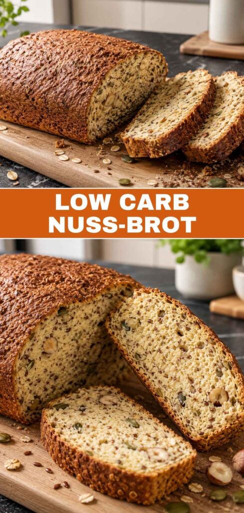 Low Carb Nuss-Brot ganz und aufgeschnitten, Pinterest-Pin
