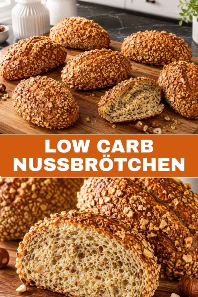 Low Carb Nussbrötchen ohne Mehl, Rezept mit Quark und Haselnüssen zum Merken auf Pinterest