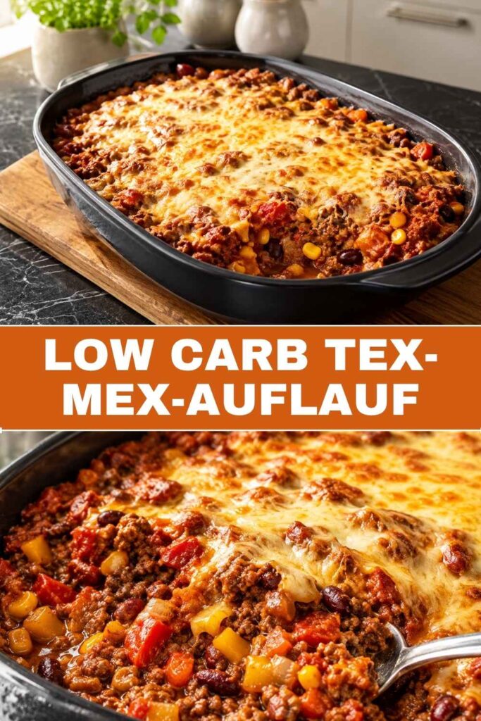 Pinterest Pin Low Carb Tex-Mex-Auflauf mit Hack und Käse