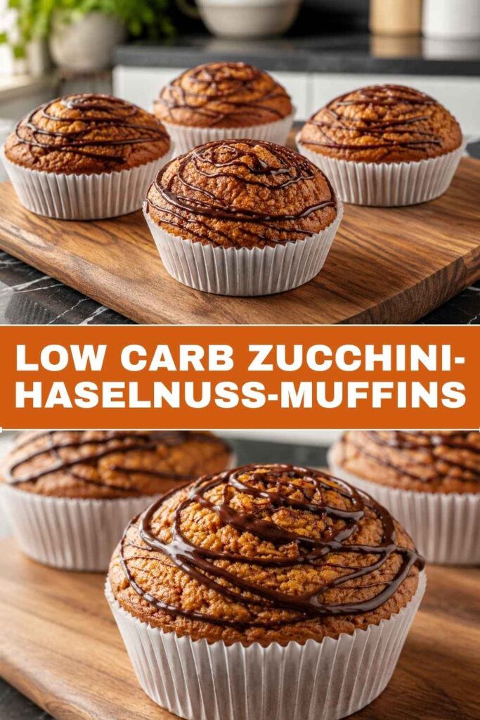 Low Carb Zucchini-Haselnuss-Muffins 4 Pinterest Pin Low Carb Zucchini-Haselnuss-Muffins mit Schokoguss
