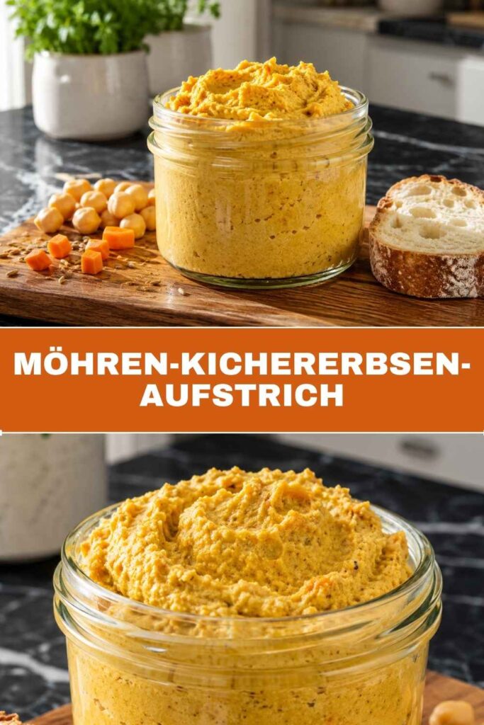 Pinterest-Pin für Möhren-Kichererbsen-Aufstrich, cremiger Dip in 15 Minuten