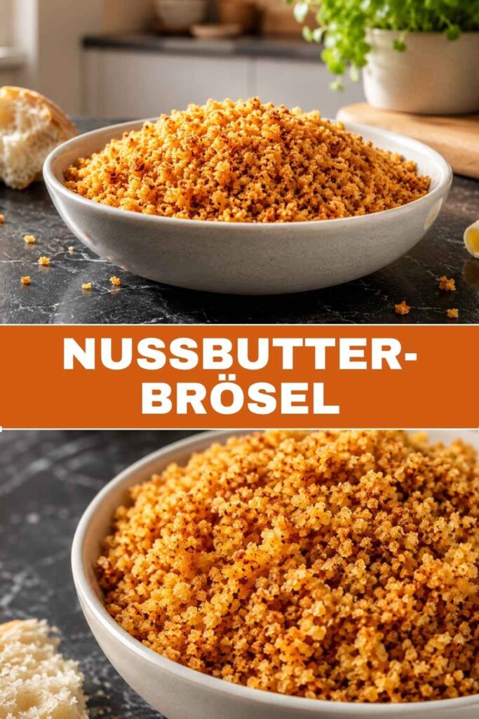 Nussbutter-Brösel Rezept - Weitwinkel und Nahaufnahme für Pinterest