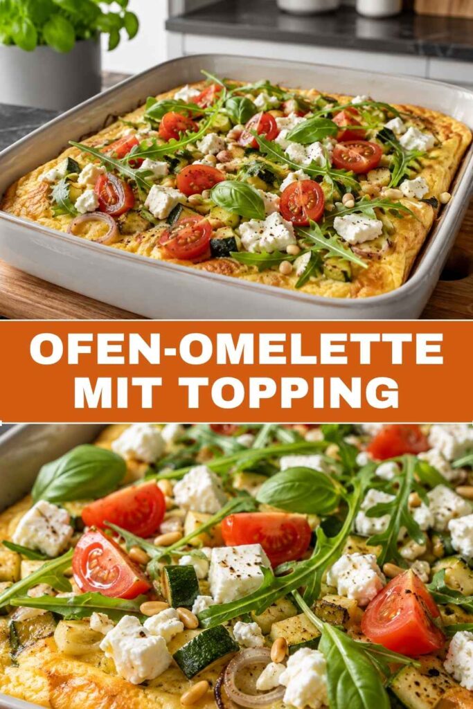 Pinterest Pin für Ofen-Omelette mit Topping, cremig und in 20 Minuten fertig