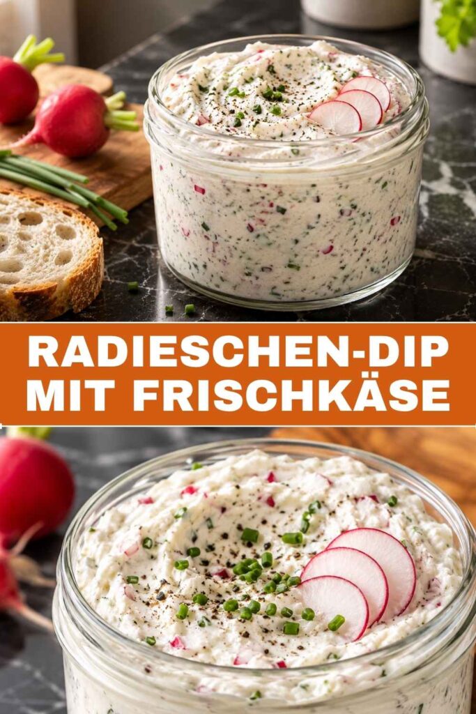Radieschen-Dip mit Frischkäse, Pinterest-Pin mit Rezeptvorschau