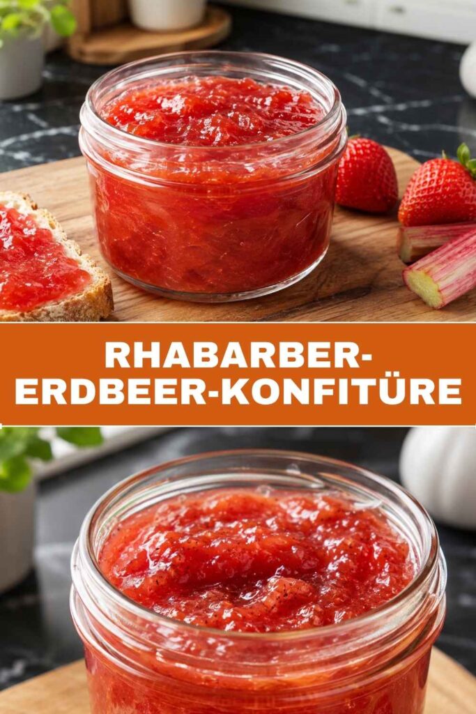 Rhabarber-Erdbeer-Konfitüre selber machen in 30 Minuten, Pinterest-Pin