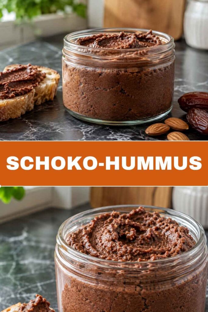 Schoko-Hummus veganer Brotaufstrich Pinterest Pin mit Rezeptname