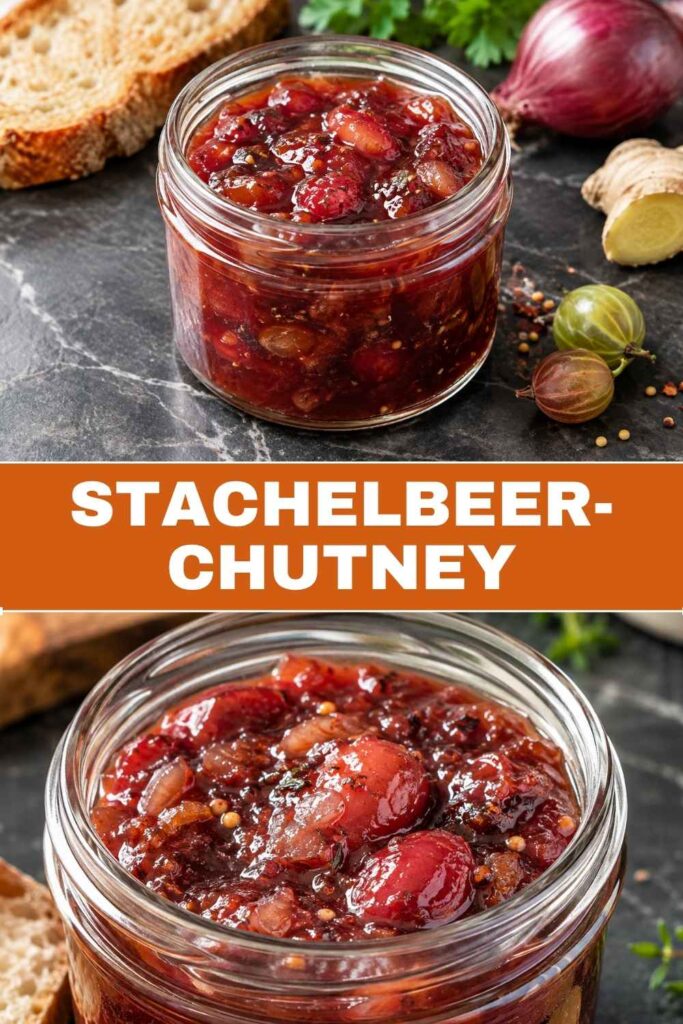 Pinterest-Pin für selbstgemachtes Stachelbeer-Chutney