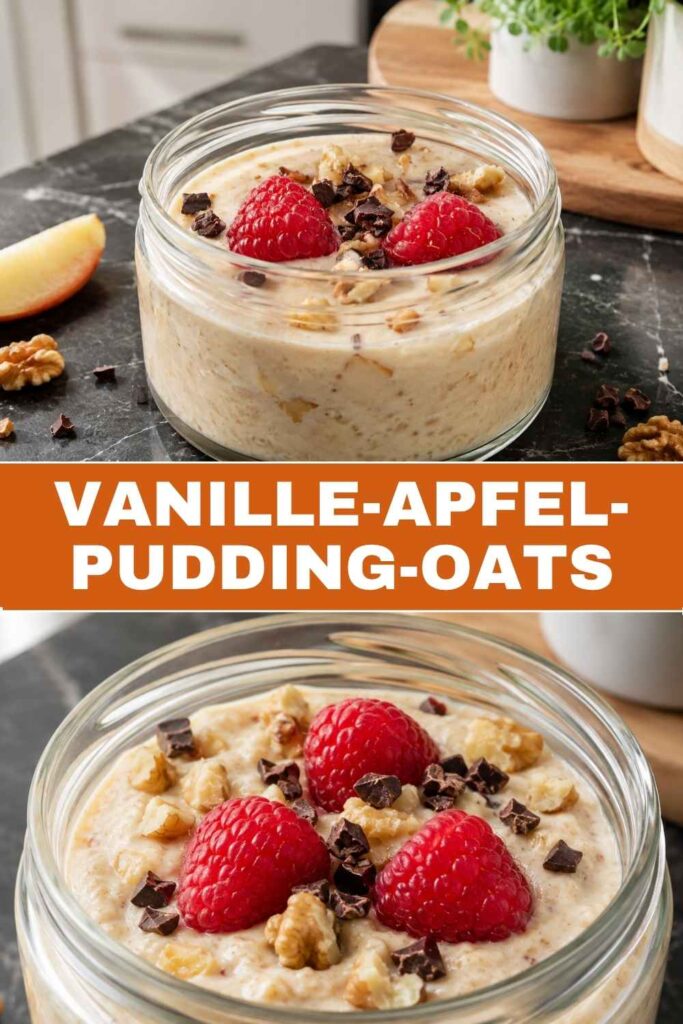 Pinterest-Pin Vanille-Apfel-Pudding-Oats in 20 Minuten