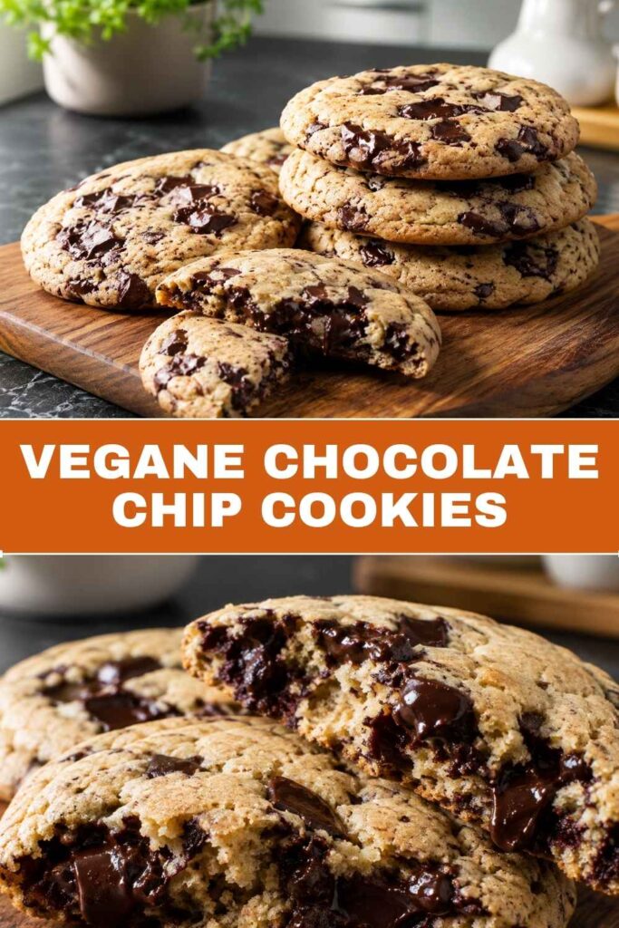 Pinterest-Pin für veganes Chocolate-Chip-Cookies-Rezept, saftig und in 40 Minuten fertig