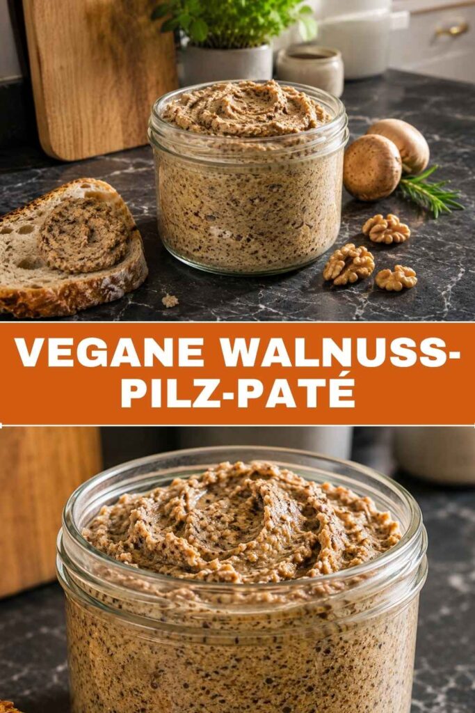 Pinterest-Pin für veganes Walnuss-Pilz-Paté als cremiger Brotaufstrich