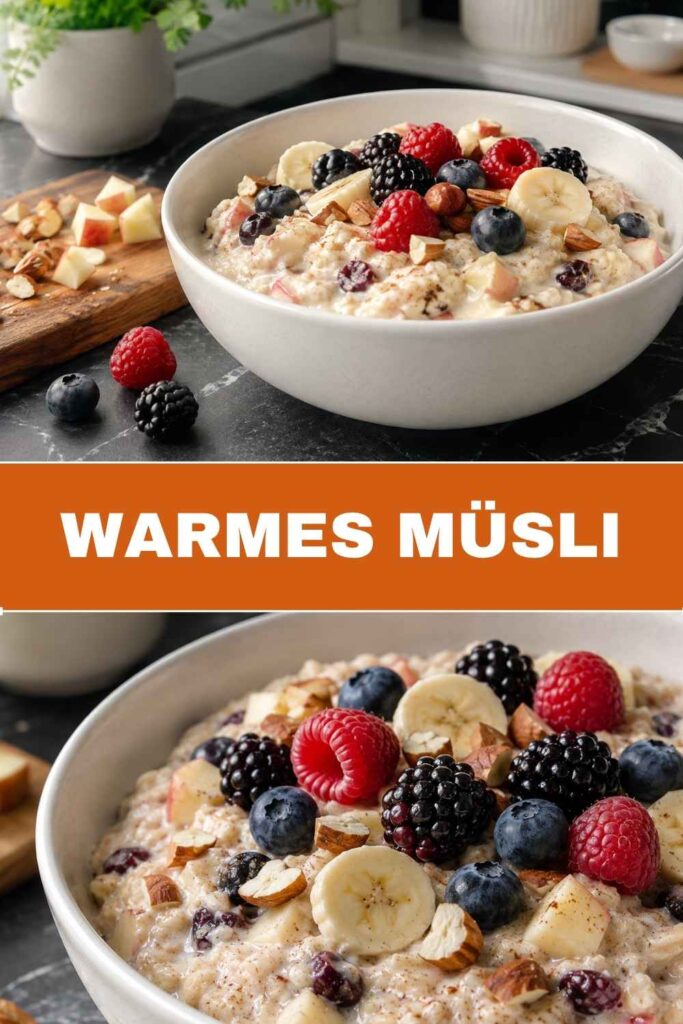 Pinterest-Pin für warmes Müsli Rezept in 10 Minuten