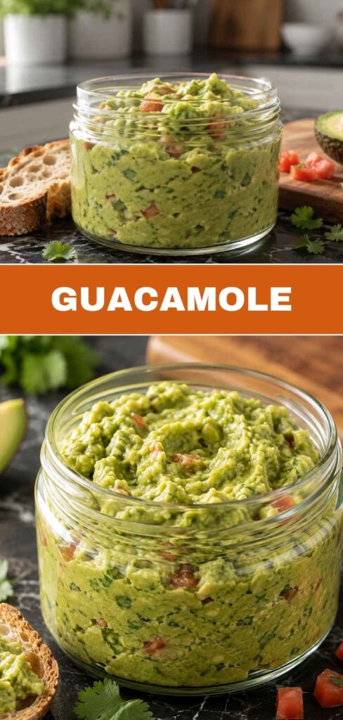 Pinterest-Pin mit Weitwinkel- und Nahaufnahme von selbstgemachter Guacamole