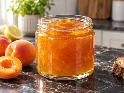 Aprikosenmarmelade Gläser mit selbstgemachter Aprikosenmarmelade auf der Fensterbank