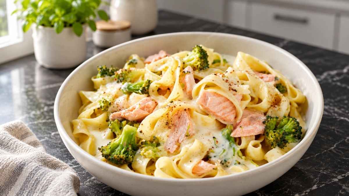 Bandnudeln mit Brokkoli-Lachs-Sauce
