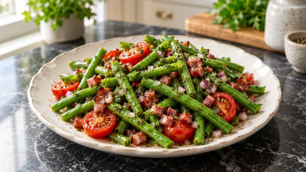 Bohnen-Tomaten-Salat mit Speck