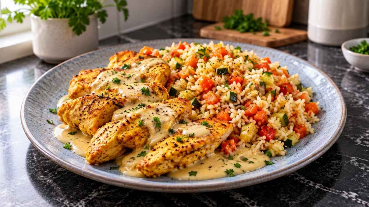 Hähnchen mit Gemüsereis