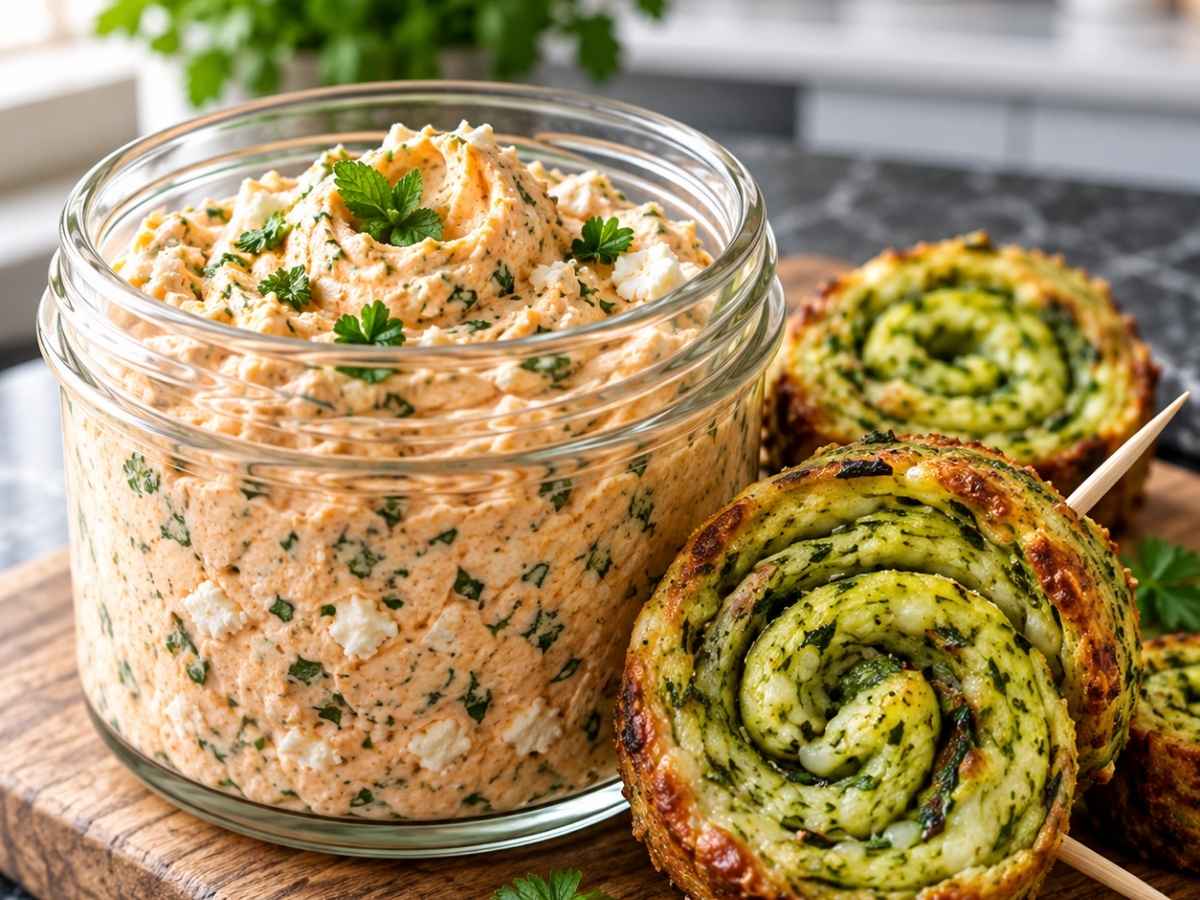 Cheese-Zucchini-Breadsticks mit Dip 2 Scheibe Cheese-Zucchini-Breadsticks mit Dip im Detail mit Mozzarella