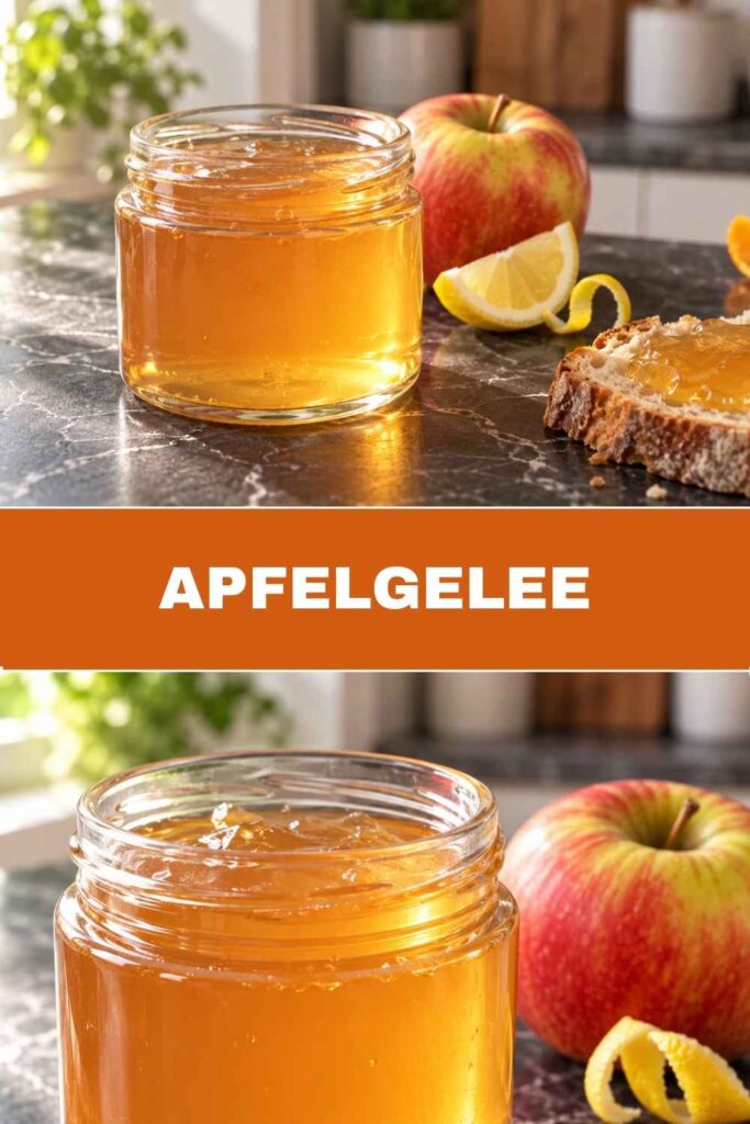 Apfelgelee 4 Apfelgelee mit Calvados selber machen, Pinterest-Pin mit Rezeptvorschau