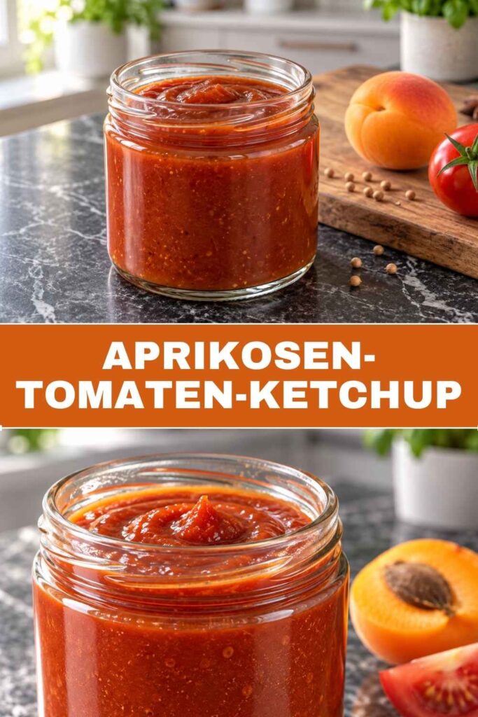 Pinterest-Pin für selbstgemachtes Aprikosen-Tomaten-Ketchup