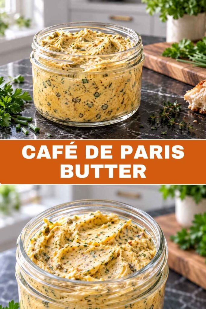 Café de Paris Butter 4 Pinterest Pin für Café de Paris Butter Rezept mit Steak und Butterglas