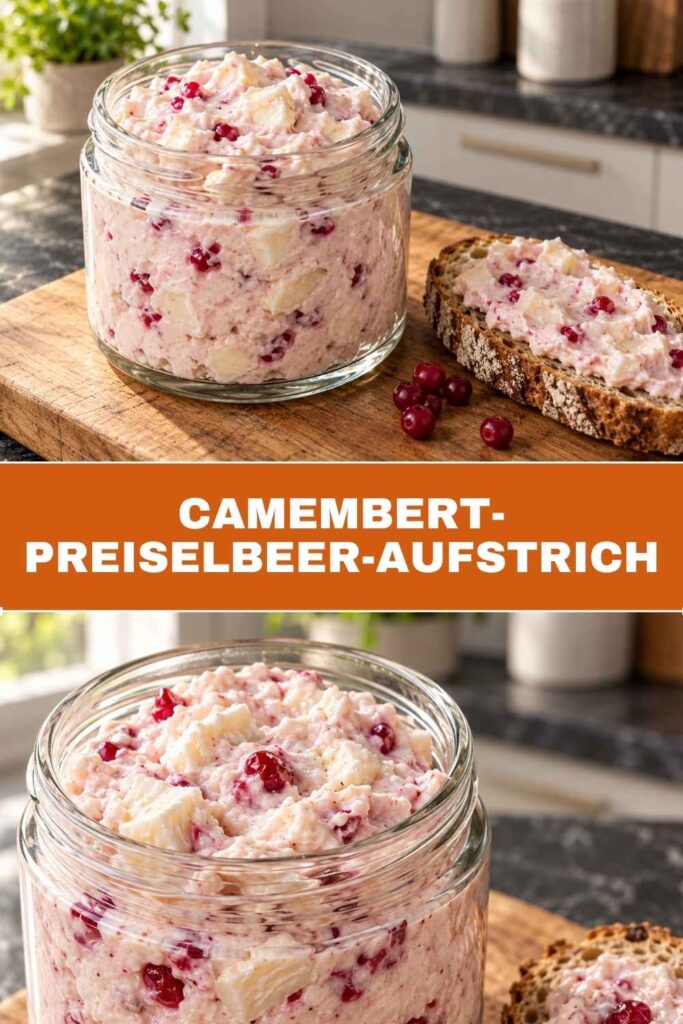 Pinterest-Pin für Camembert-Preiselbeer-Aufstrich, cremiger Aufstrich mit Preiselbeeren