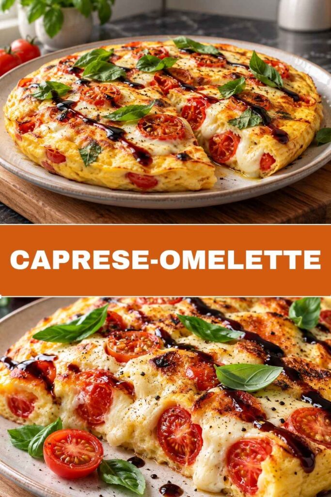 Caprese-Omelette 4 Caprese-Omelette Rezept zum Merken für Pinterest, Weitwinkel und Nahaufnahme