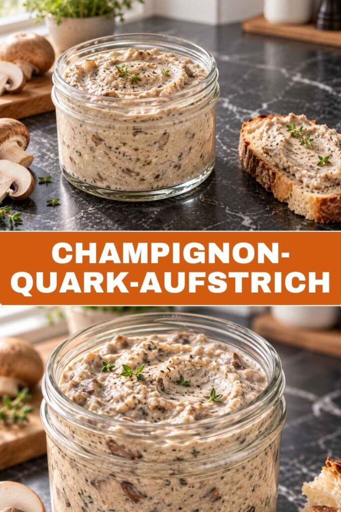 Champignon-Quark-Aufstrich Pin mit Weitwinkel- und Nahaufnahme