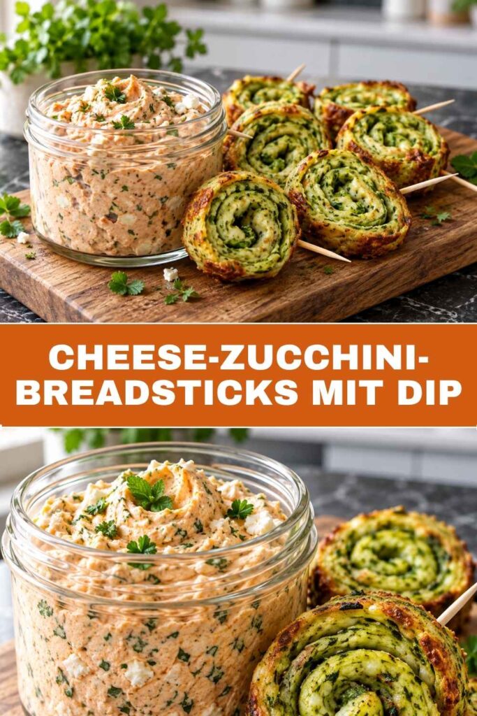 Cheese-Zucchini-Breadsticks mit Dip 4 Cheese-Zucchini-Breadsticks mit Dip Pinterest Pin