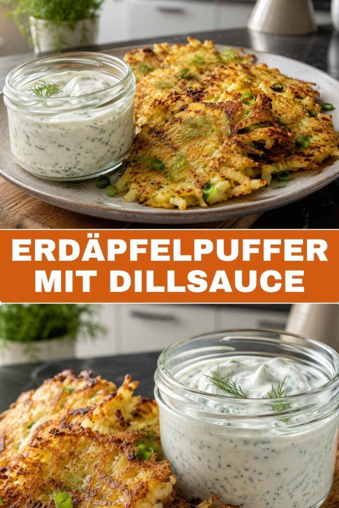 Erdäpfelpuffer mit Dillsauce, vegan, Rezept für 30 Minuten