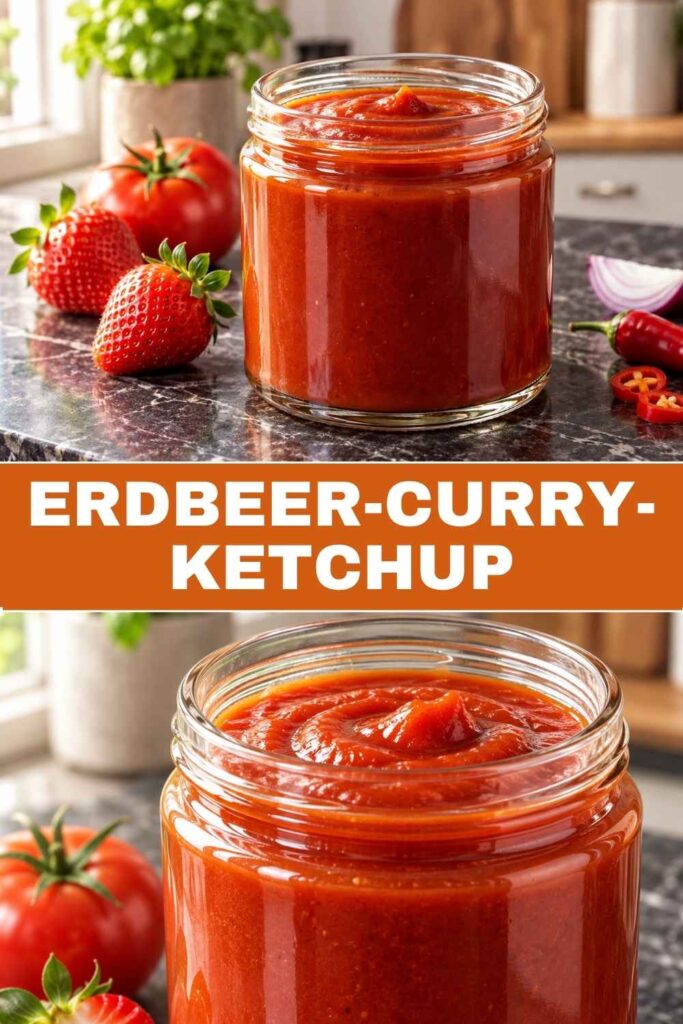 Pin-Grafik für Erdbeer-Curry-Ketchup, fruchtig-scharfe Sauce zum Grillen