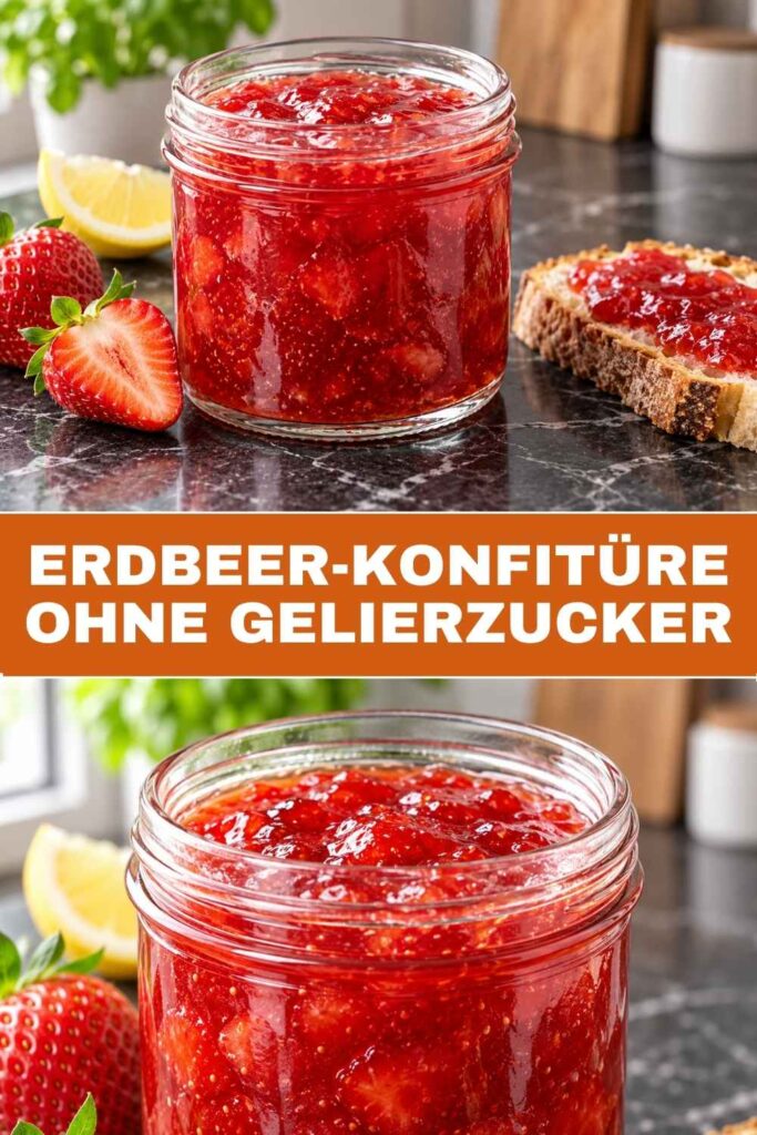 Pinterest-Pin Erdbeer-Konfitüre ohne Gelierzucker mit Textoverlay