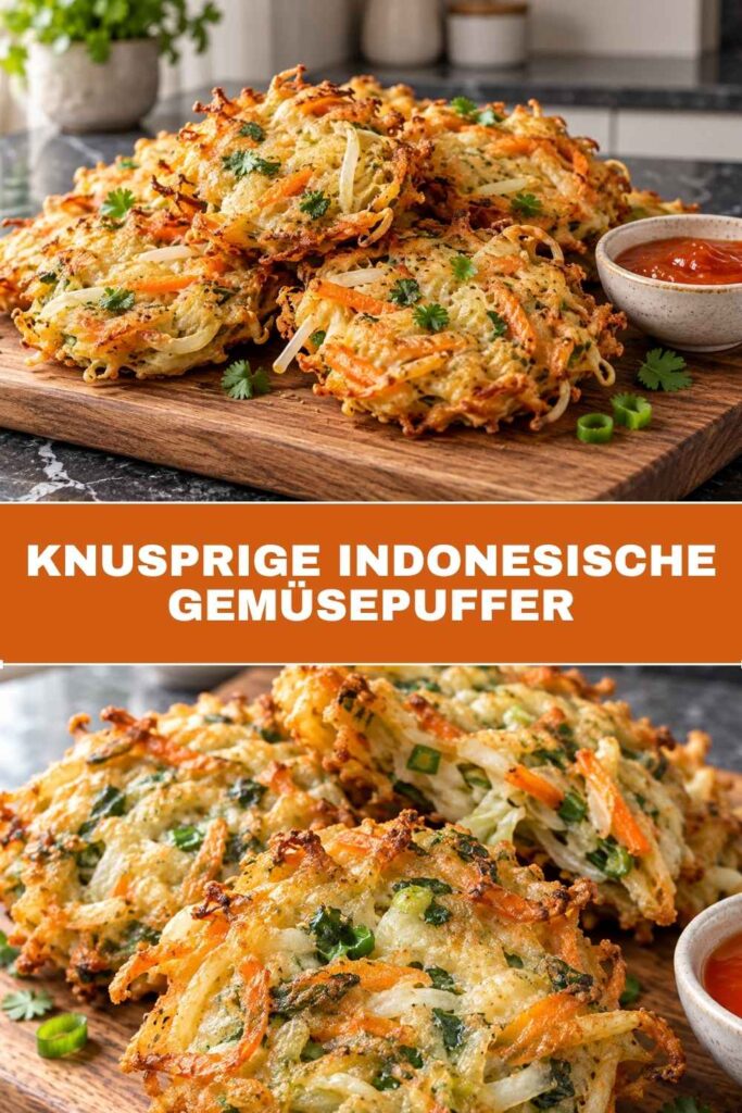 Pinterest-Pin für frittierte indonesische Gemüsepuffer, vegan und in 40 Minuten fertig