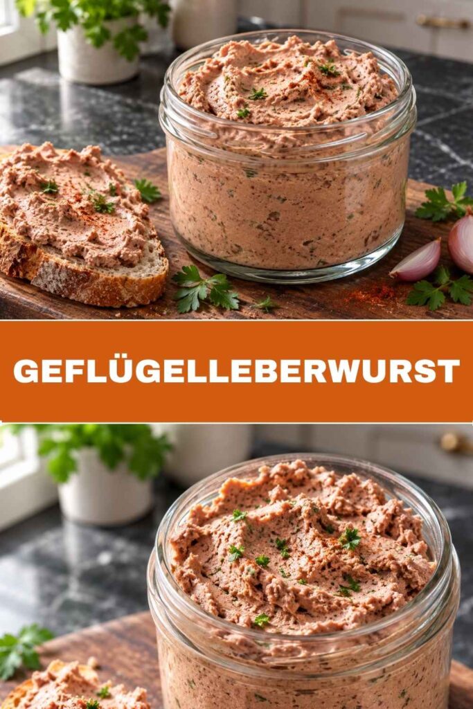 Geflügelleberwurst 4 Pinterest-Pin für selbstgemachte Geflügelleberwurst nach Omas Rezept