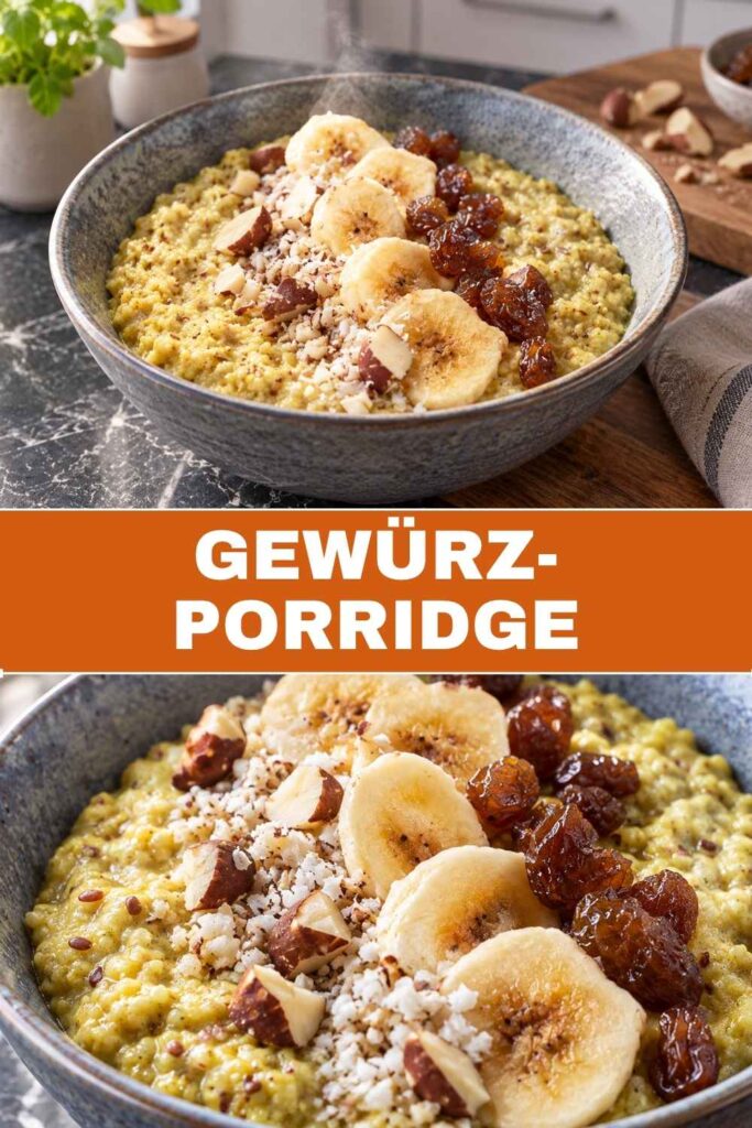 Gewürz-Porridge Rezept zum Merken auf Pinterest, warmes veganes Frühstück