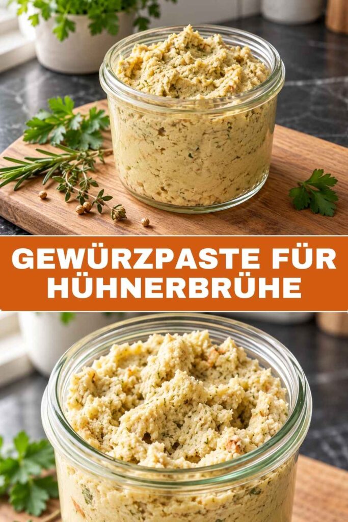 Gewürzpaste für Hühnerbrühe zum Selbermachen, Pinterest-Grafik mit Text-Overlay