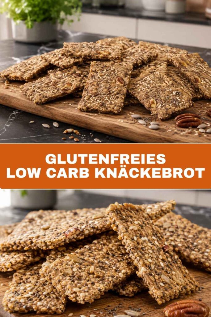Pinterest Pin für glutenfreies Low Carb Knäckebrot Rezept