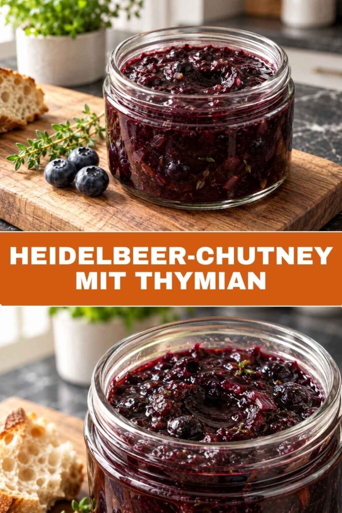Heidelbeer-Chutney mit Thymian, Pin-Grafik mit Rezeptname