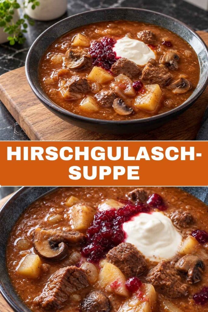 Hirschgulasch-Suppe 4 Pin-Grafik Hirschgulasch-Suppe, herzhaftes Rezept für kalte Tage