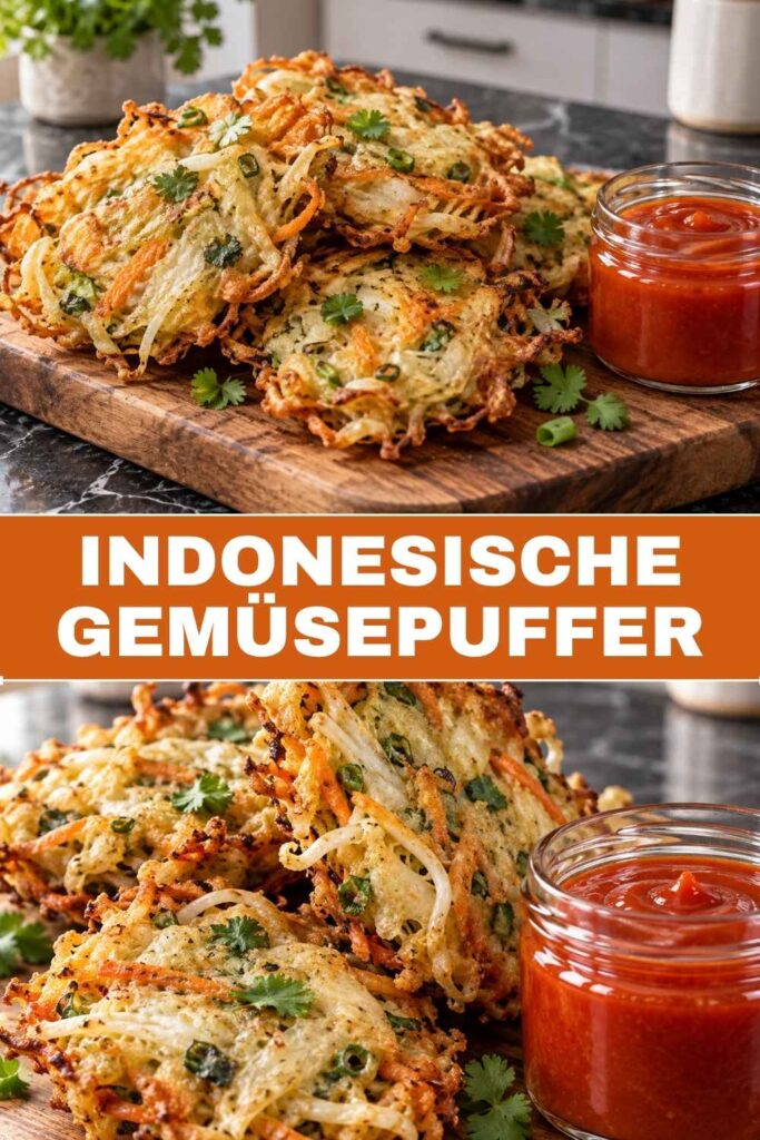 Pinterest Pin für Indonesische Gemüsepuffer, vegan und in 40 Minuten fertig
